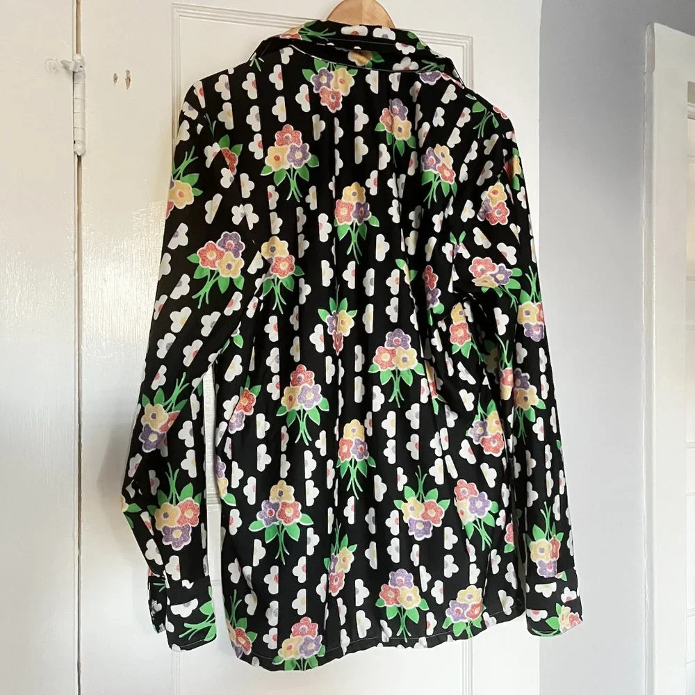 1970s Floral Flower Power Print Groovy Button Down Shirt - Picture 5 of 5